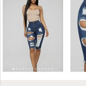 Fashion Nova Dark Wash Ripped Bermuda Jeans